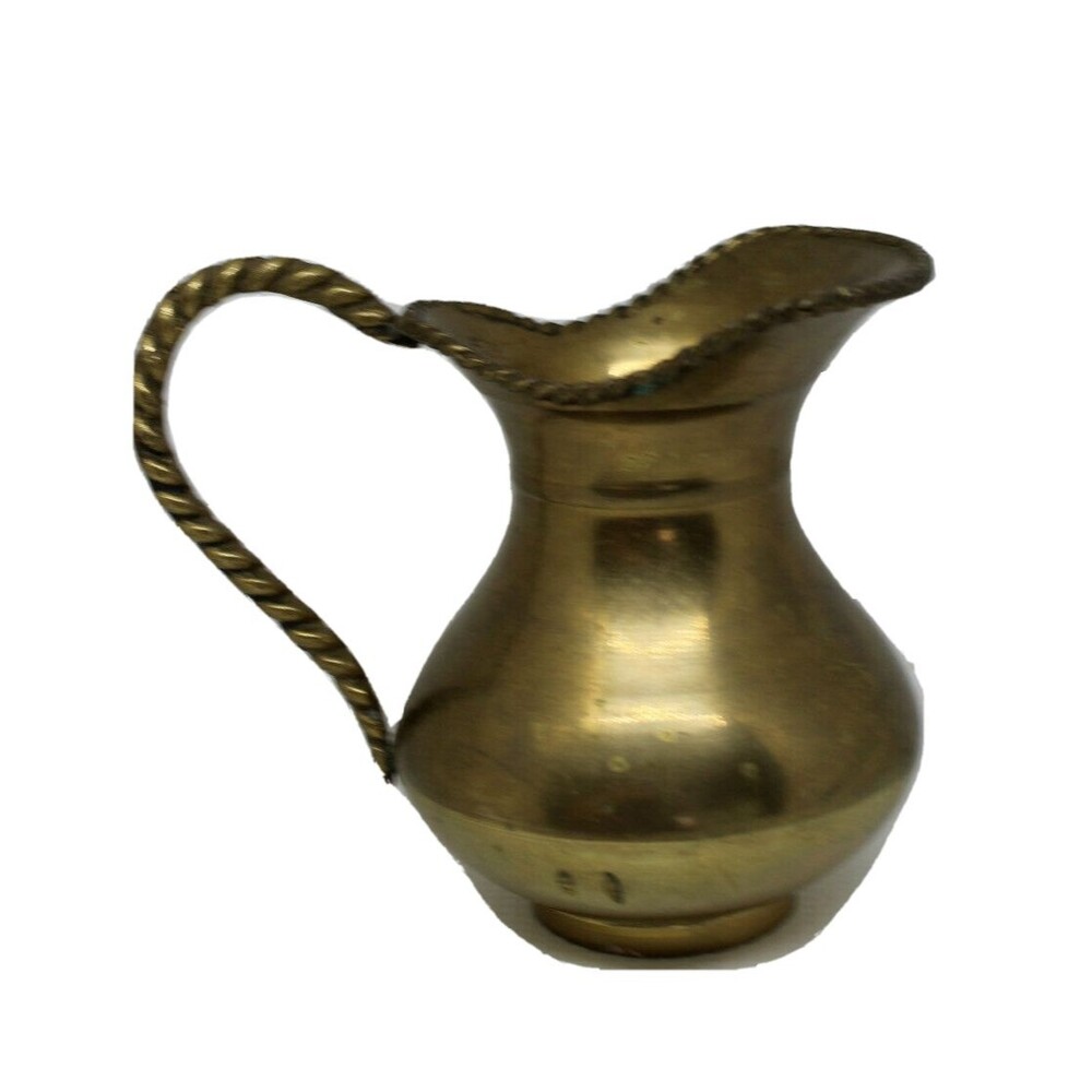 Vintage Brass Roped Twisted Handle Pitcher 5.5" Tall India 7769